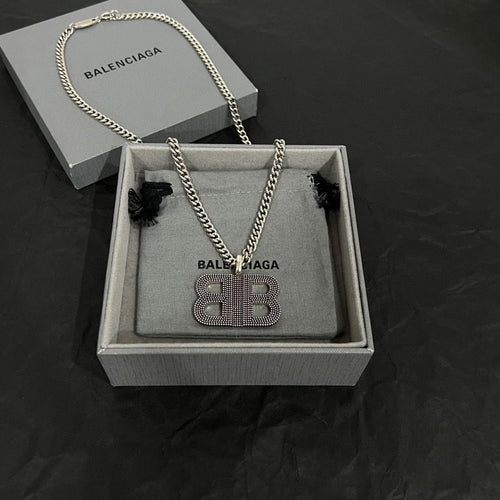 Rhinestone BB pendant necklace in gift box with chain and black bow accents