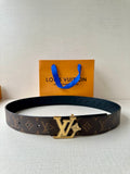 Louis Vuitton monogram belt with dark brown leather strap and gold square buckle
