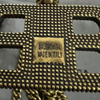 Balenciaga label on studded leather tag, gold-toned and dark strap detail