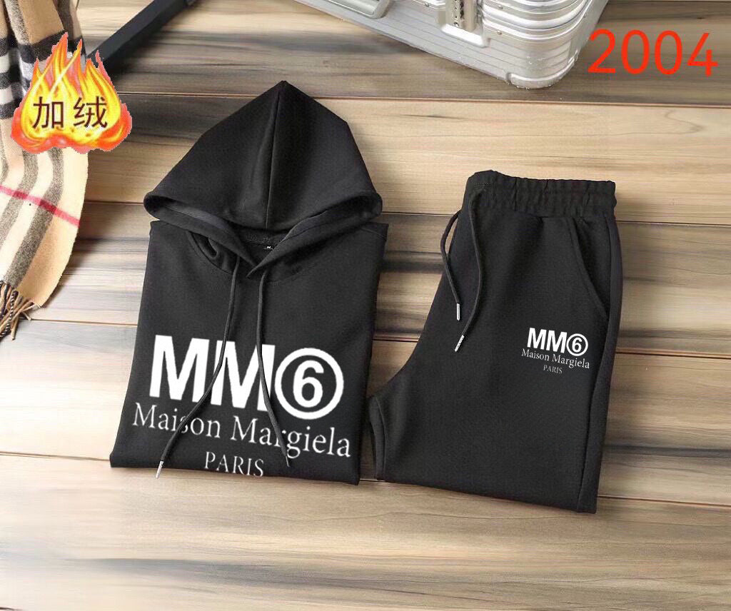Black MM6 Maison Margiela pullover hoodie and jogger pants set