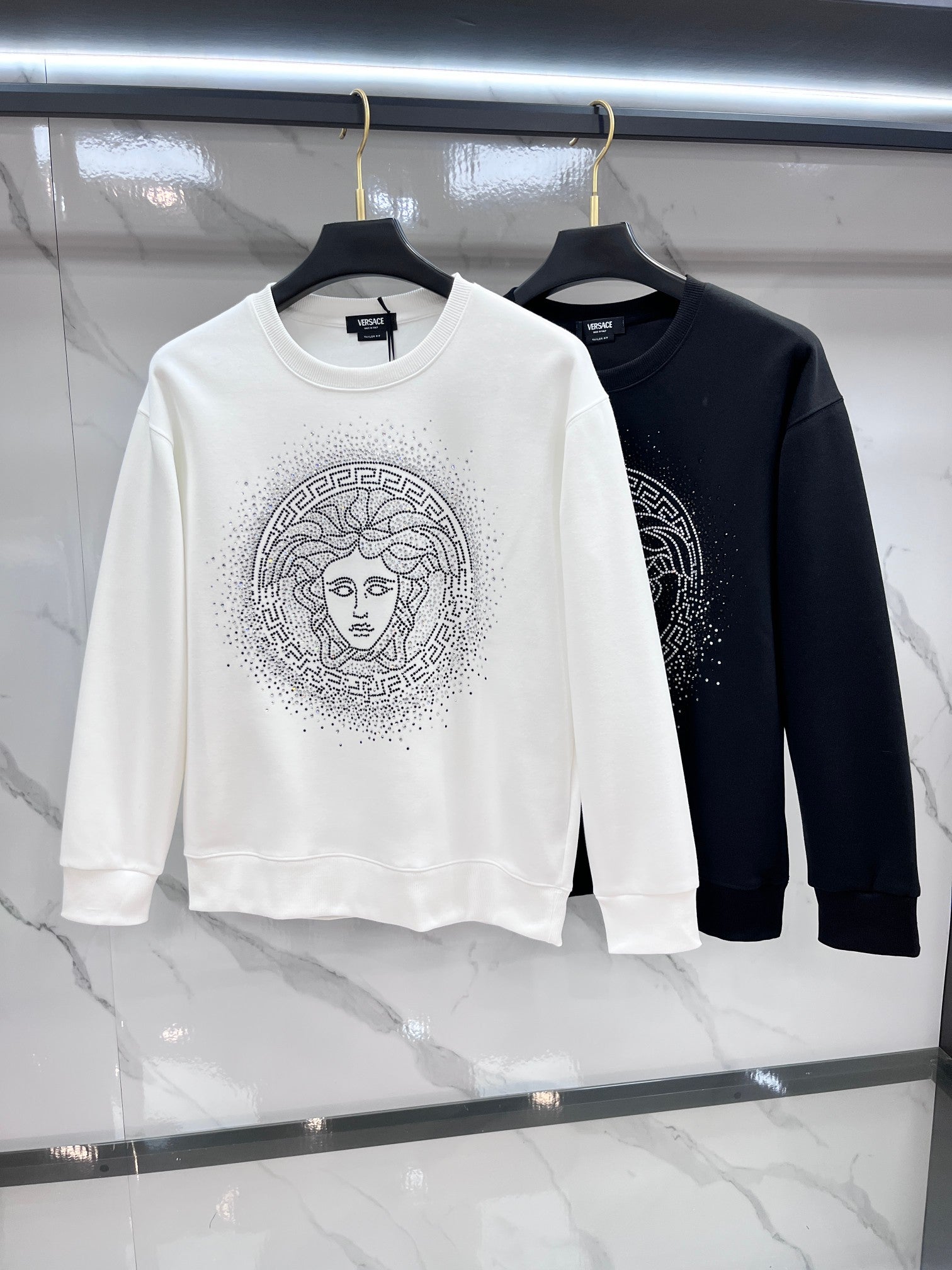 Versace sweatshirt set: white and black with rhinestone Medusa logos