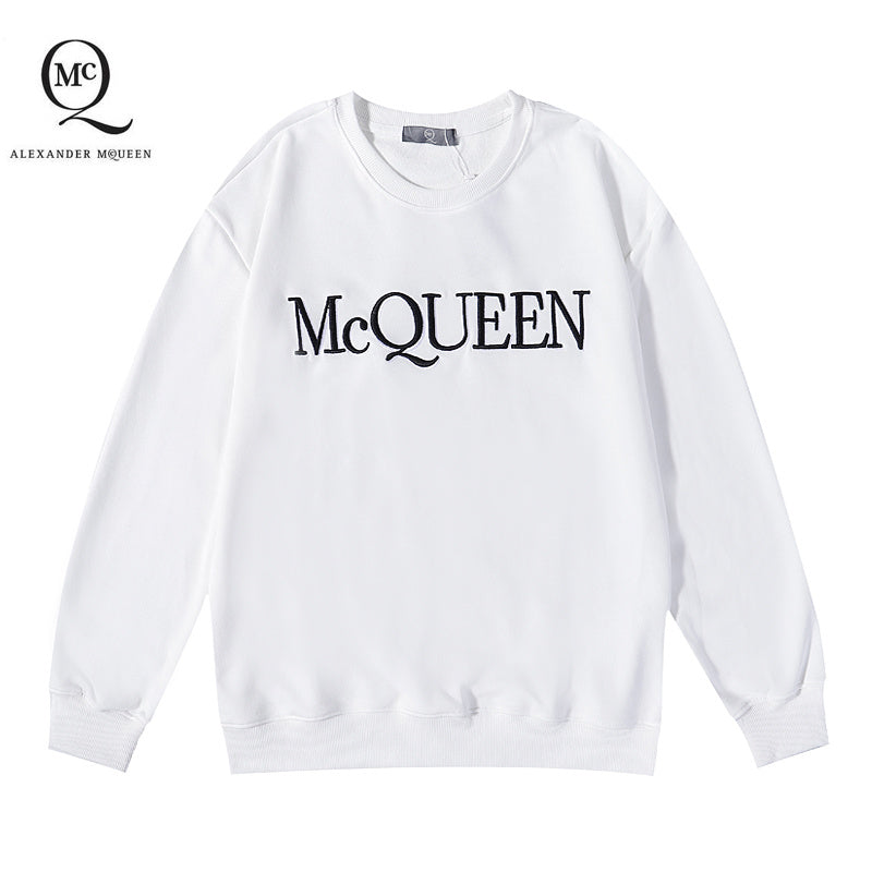 White crewneck sweatshirt with McQUEEN logo