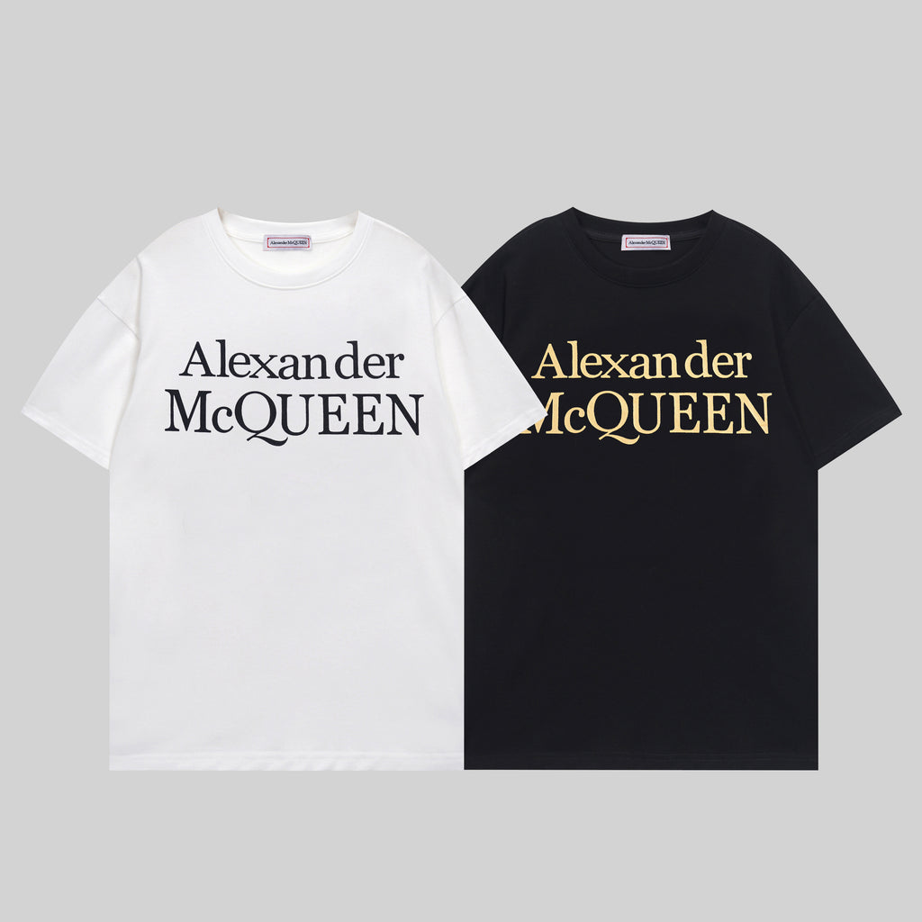 T-shirt set: black and white crew neck tees with Alexander McQueen logo print