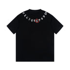 Black T-shirt with numbers graphic across chest