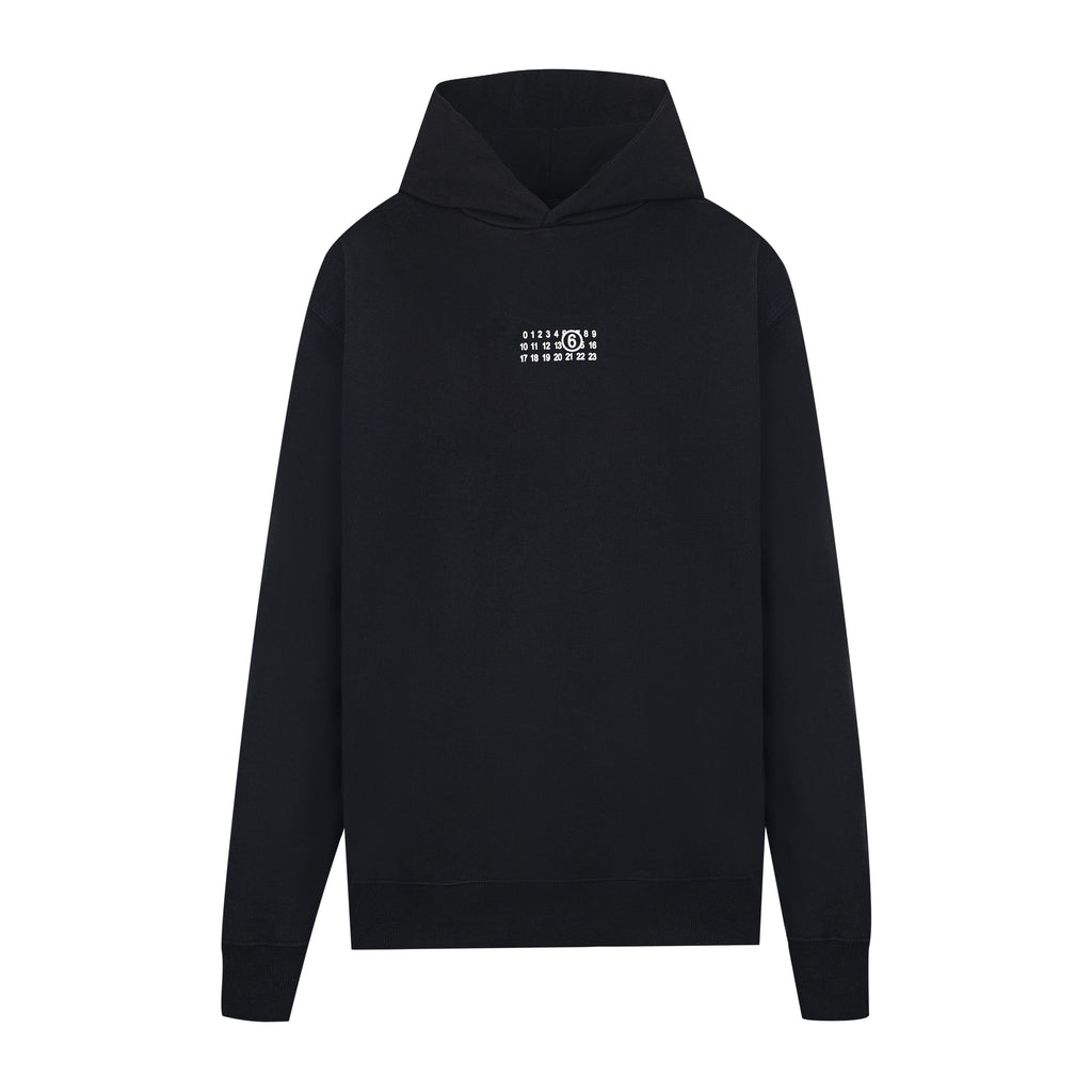 Black Maison Margiela logo hoodie with kangaroo pocket and drawstring hood