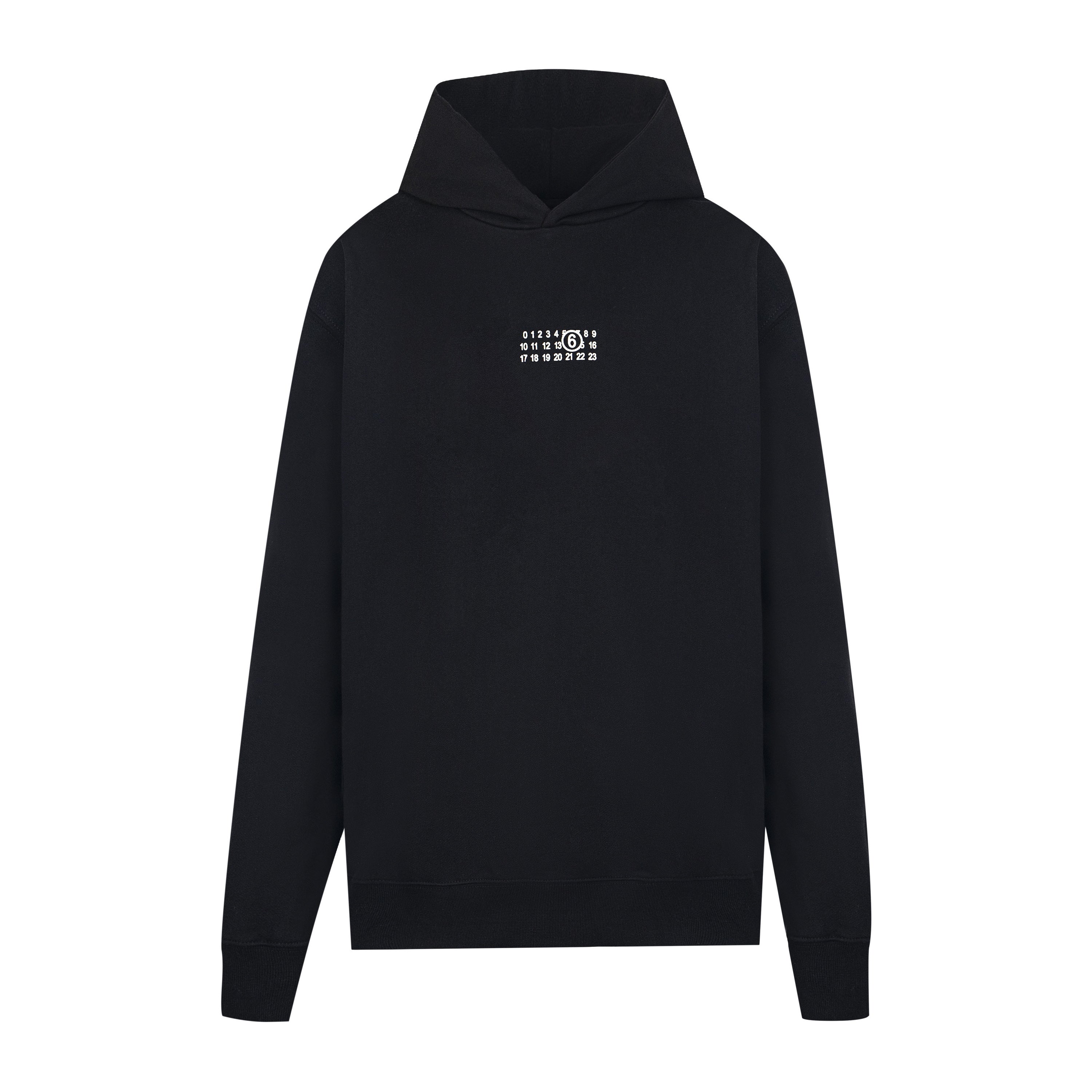 Black Maison Margiela logo hoodie with kangaroo pocket and drawstring hood