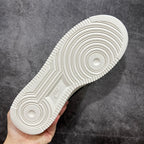 White sneaker outsole with circular traction pattern and ridged edge