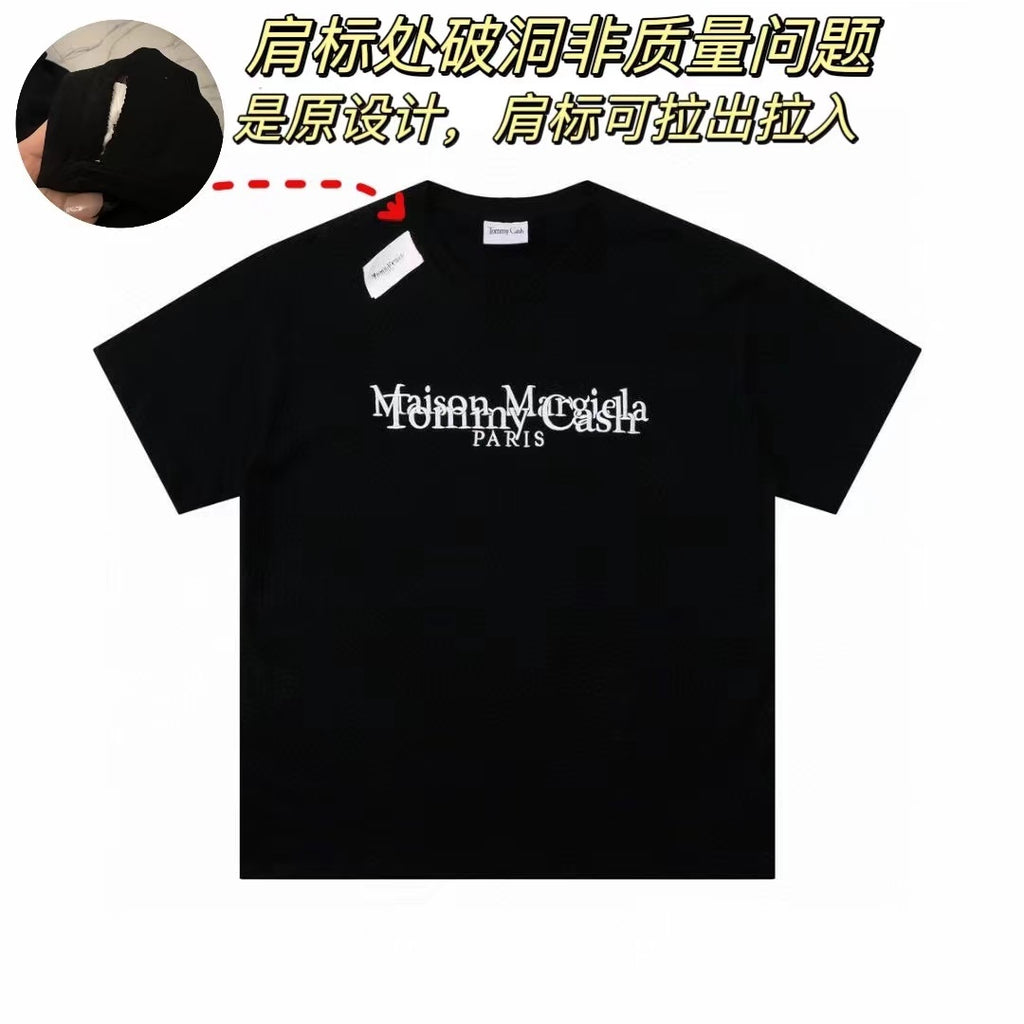 Black crewneck T-shirt with Maison Margiela PARIS logo print and small tag