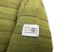 Olive green knit turtleneck sweater with size label at shoulder