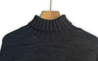 Dark charcoal ribbed turtleneck sweater on hanger