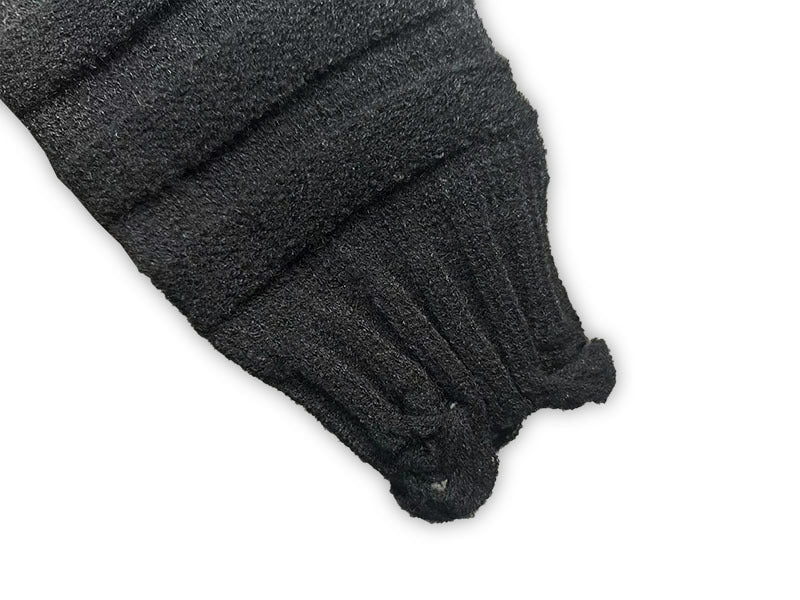 Dark charcoal knit sleeve with ribbed cuffs and stitched texture