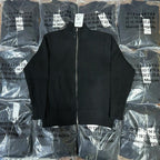 Black rib-knit zip jacket with stand collar