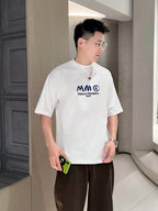 White crew-neck T-shirt with MM6 Maison Margiela logo graphic print