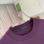 Louis Vuitton T-shirt neckline detail in dark purple with brand label