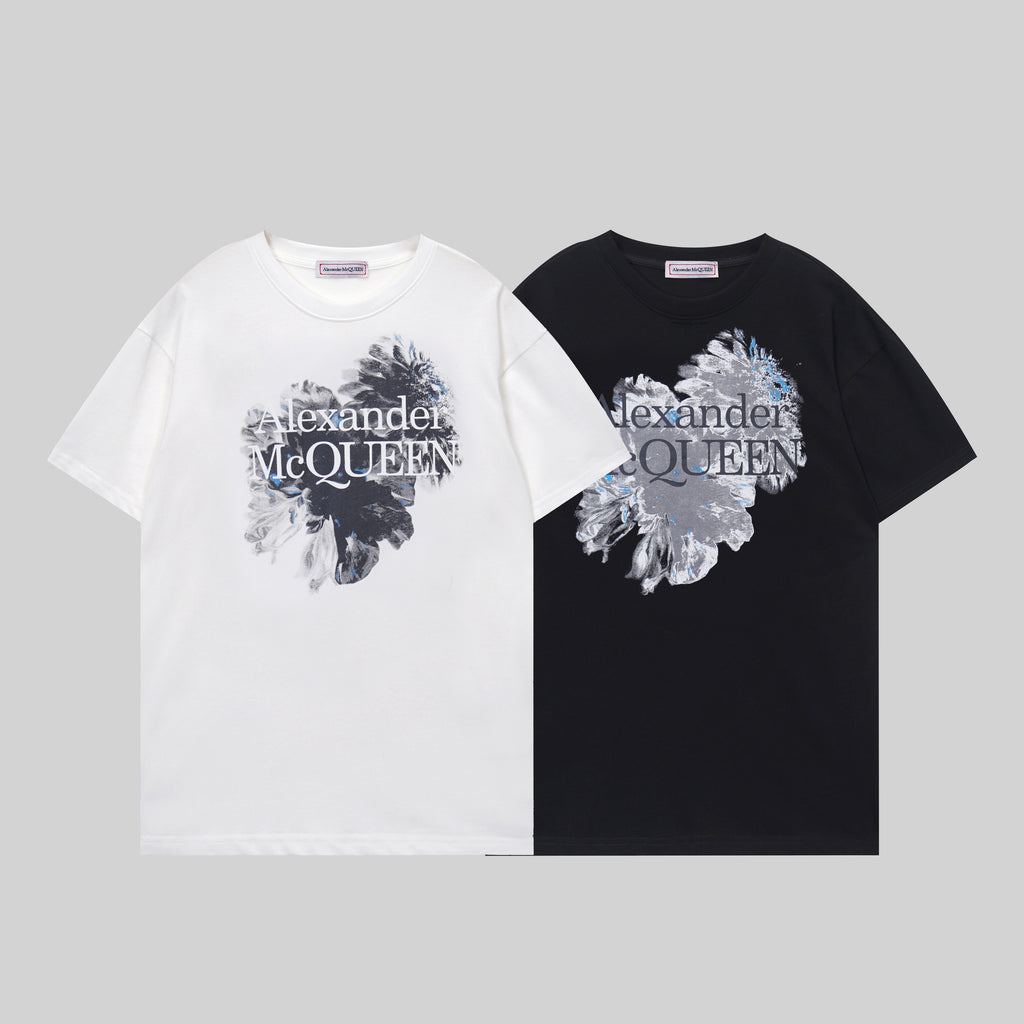 Alexander McQueen T-shirt, black, crew neck, large front floral graphic
