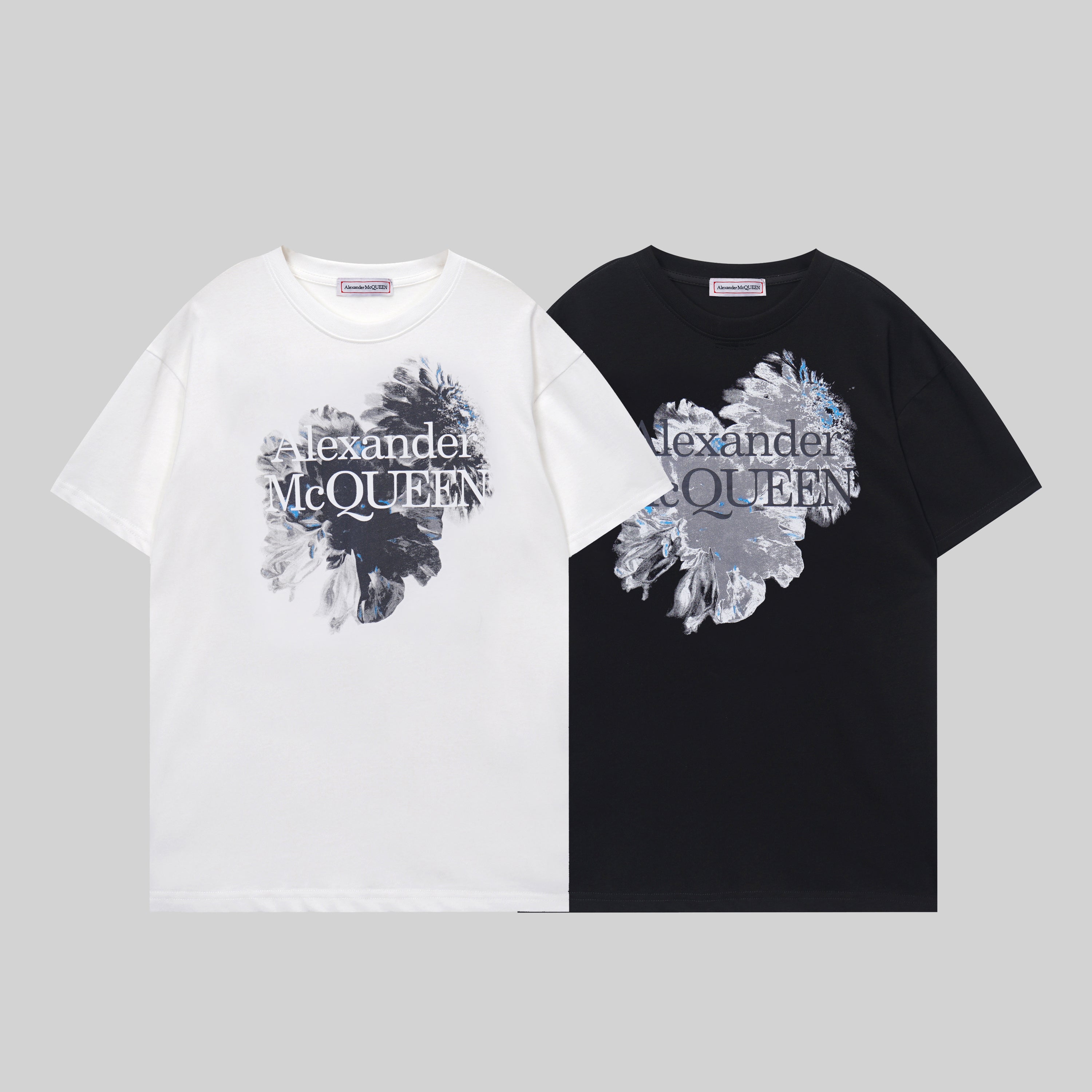 Alexander McQueen T-shirt, black, crew neck, large front floral graphic