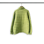 Turtleneck knit sweater in bright green, ribbed collar and sleeves