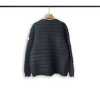 Maison Margiela dark knit cardigan back view with ribbed pattern and crew neckline