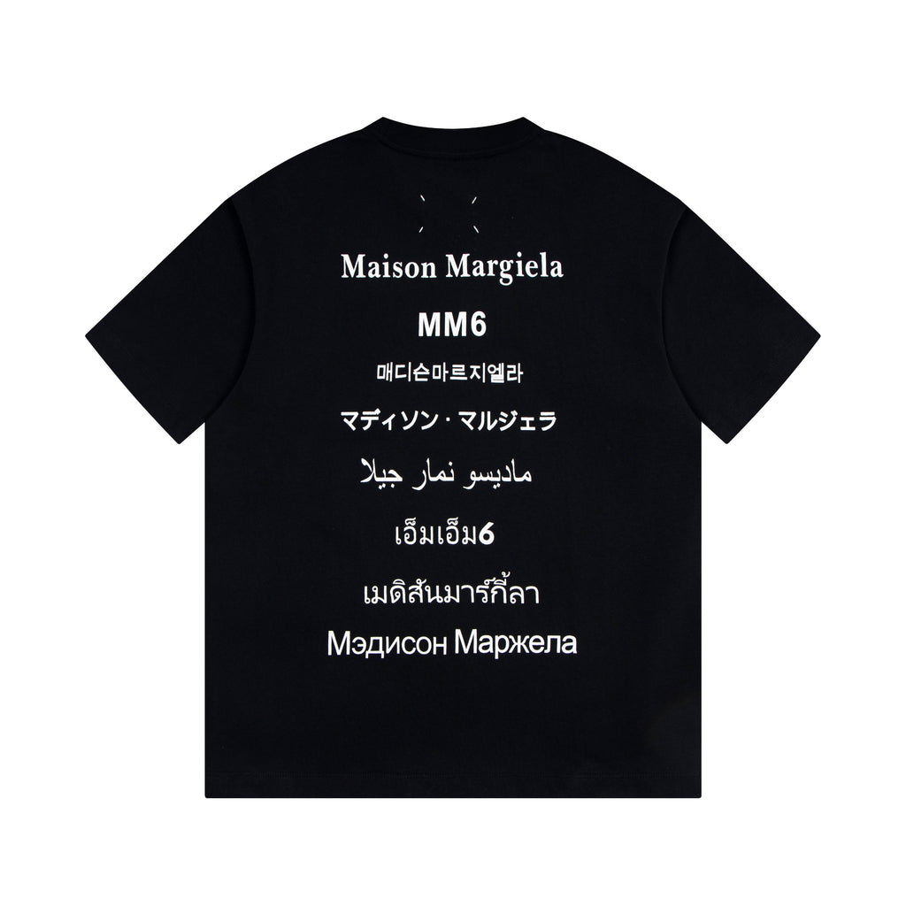 Black crewneck T-shirt with Maison Margiela MM6 front print