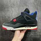 Dark green high-top sneaker side view with black panel, blue collar, red heel tab