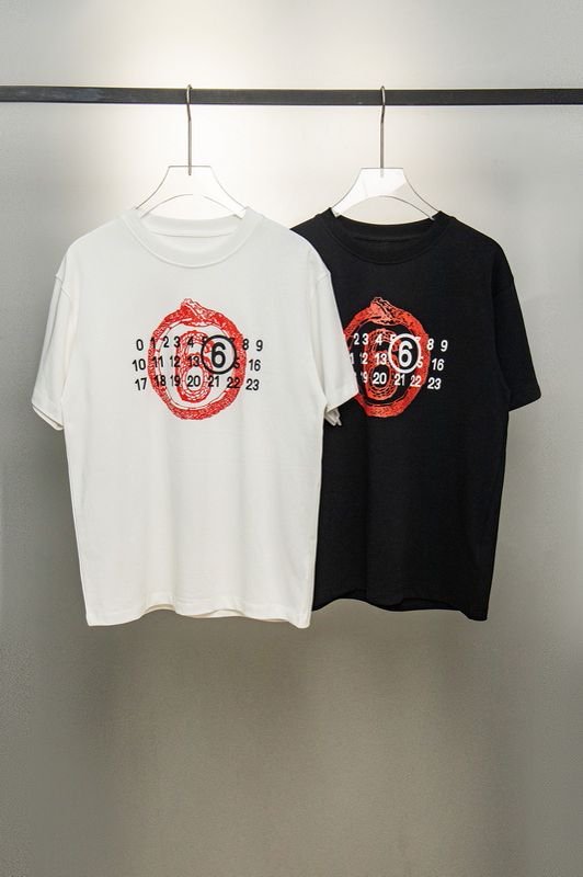 Maison Margiela graphic T-shirt pair: white and black with red face numbers print