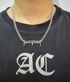 Balenciaga Typo metal necklace with silver chain and logo charm