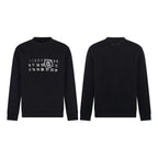 Black crewneck sweatshirt back view with small numbers and '6' graphic print