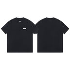 Black crew-neck T-shirt, front and back views