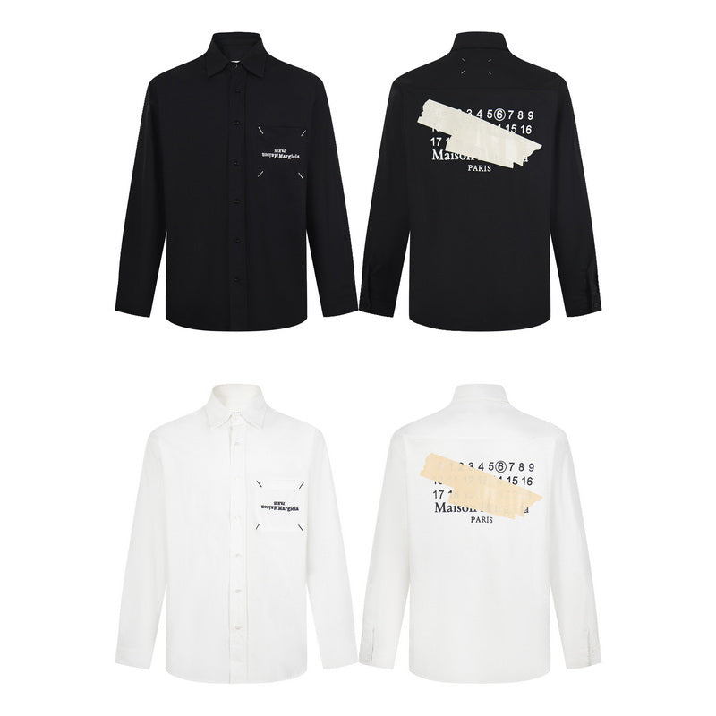 Set of white and black button-up shirts with Maison Margiela front and back prints