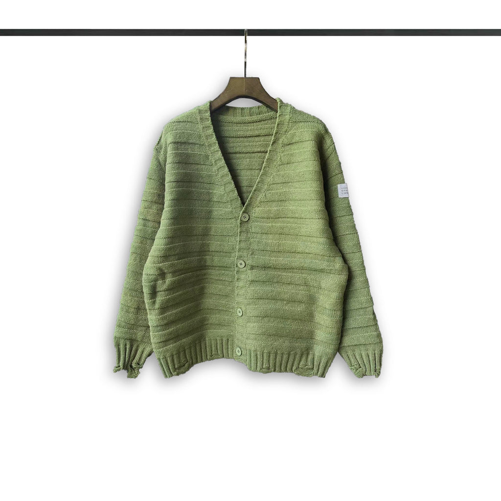 Maison Margiela green knit cardigan with V-neck and button placket