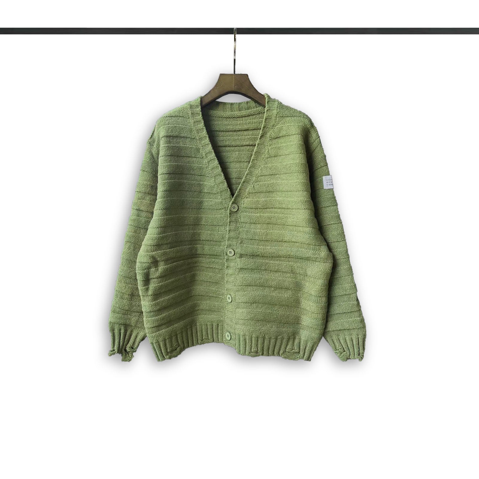 Maison Margiela green knit cardigan with V-neck and button placket