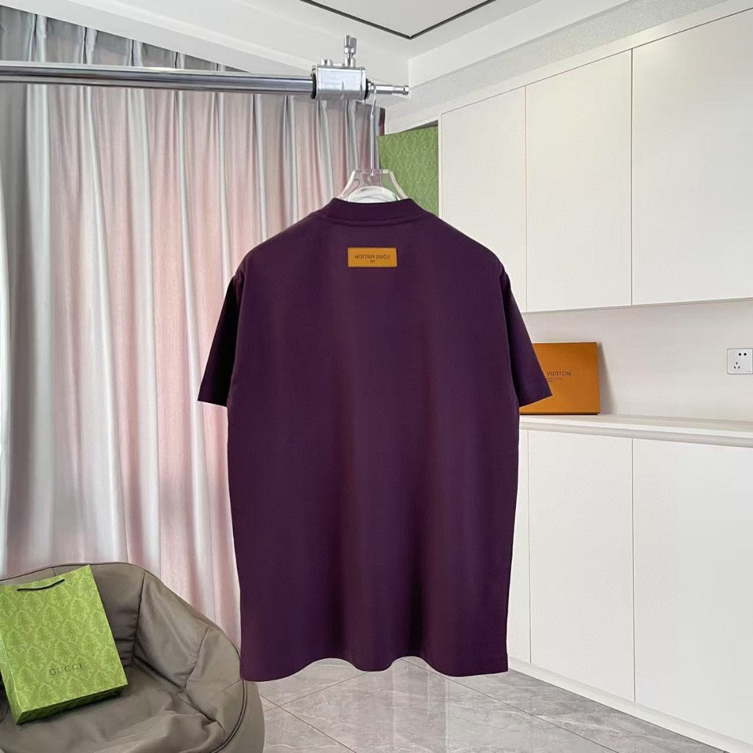 Louis Vuitton dark purple T-shirt with small rectangular back neck label.