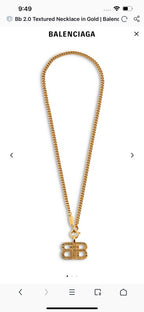 Balenciaga BB logo pendant necklace with gold chain and gold studded pendant