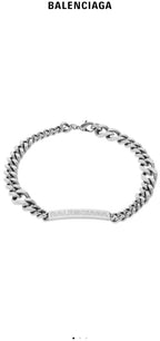 Balenciaga silver chain bracelet with linked links and small logo plates