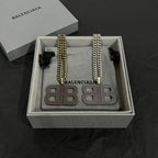 Balenciaga BB logo pendant necklace set with gold and silver chains in box