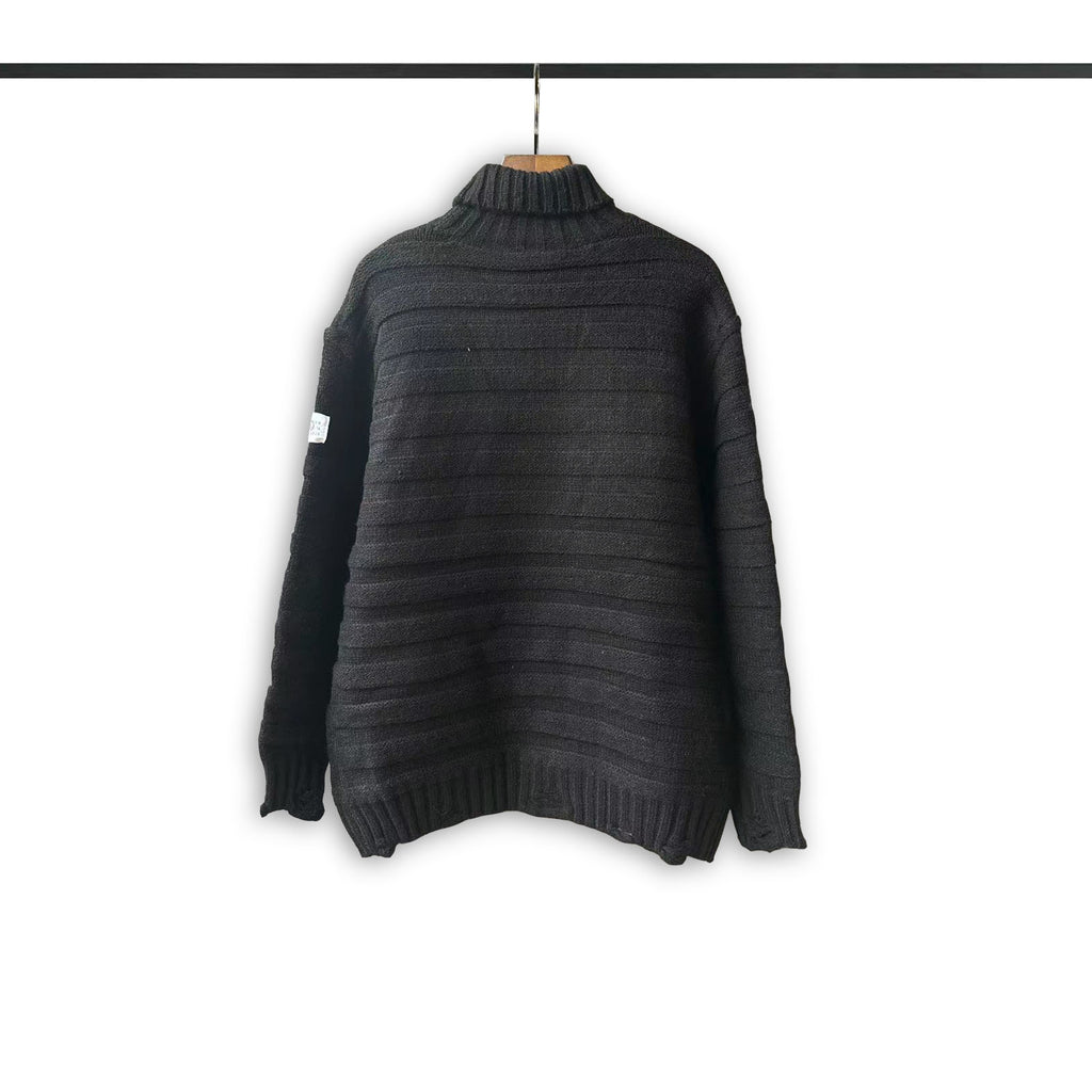Turtleneck knit sweater in dark charcoal with ribbed hem and long sleeves
