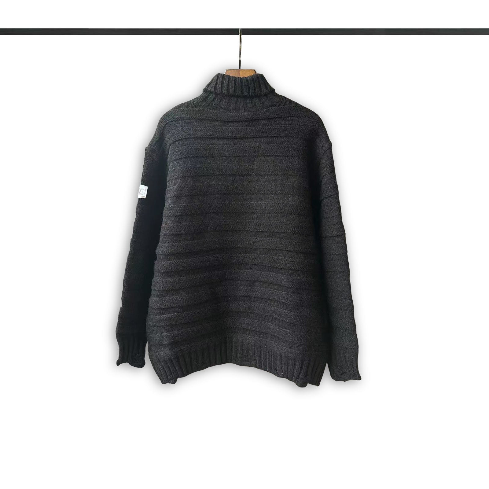 Turtleneck knit sweater in dark charcoal with ribbed hem and long sleeves