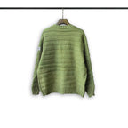 Maison Margiela green knit cardigan back view with ribbed stripe texture