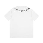 White T-shirt back with row of numbers graphic