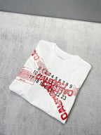 White T-shirt folded, red Maison Margiela number graphic print on chest