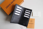 Louis Vuitton small wallet open, black leather with multiple card slots