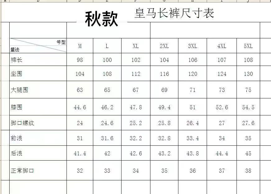 Size chart table with clothing measurements for sizes M to 5XL
