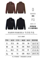 Quarter-zip pullover size chart with front and back garment diagrams