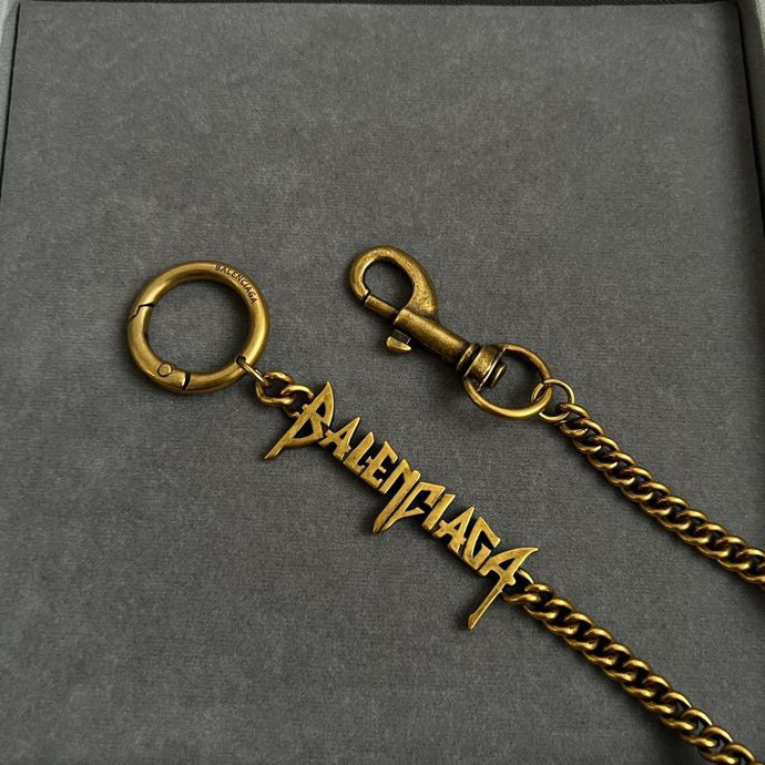 Balenciaga gold logo keychain necklace with circular ring and hook clasp