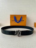 Louis Vuitton belt with dark navy croc pattern and silver interlaced buckle