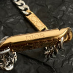 Dior necklace clasp and logo bar, gold-tone plate with silver chain links