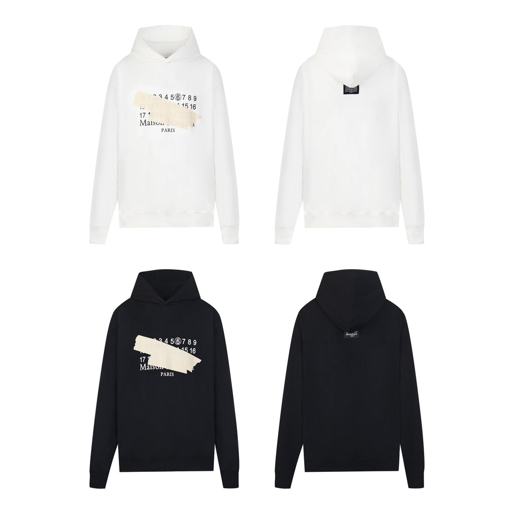 Maison Margiela hoodie set: white and black, front and back views
