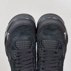 Air Jordan 4 sneakers, dark gray suede with rear mesh cages and lace-up eyelets