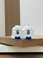 Burberry sneakers back view with white heel tabs and blue outsole trim
