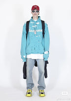 Silver-tone bead dog tag necklace worn with streetwear outfit